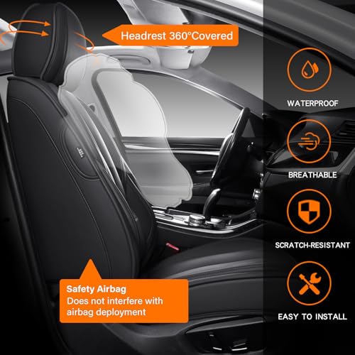 Image of MINGBRON Seat Covers, Car Seat Covers Front Seats, Car Seat Cover, Car Seat Protector Waterproof, Car Seat Cushion Nappa Leather, Black Seat Covers Carseat Cover Universal Fit for Most Cars