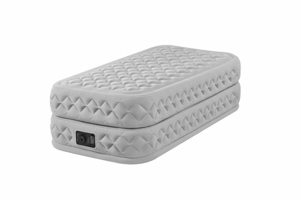 Intex – Aufblasbares Einzel-Gästebett mit Fiber-Tech-Technologie und integrierter elektrischer Pumpe, Maße: 99 x 191 x 51 cm, Farbe: Grau
