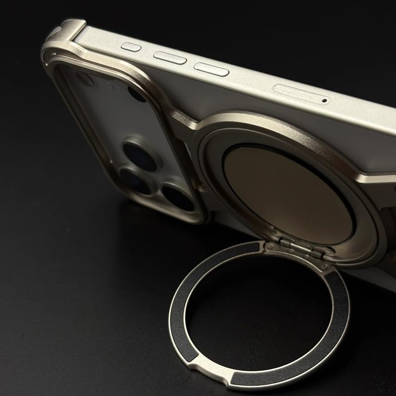 Image of X Shaped Frameless Metal Bumper Compatible with iPhone 17 Pro Max with 360 Rotate Ring Kickstand | Luxury Aluminum Armor Case | Super Slim Metal - Silver