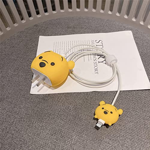 Image of Meyaar Silicone Protective Case for Apple 20W & 18W iPhone USB-C Power Adapter Charger and for USB Lightning Cable, 3D Cartoon Case for iPhone Charger 18W /20W Only (POOH+BlueBear (2 Pack))