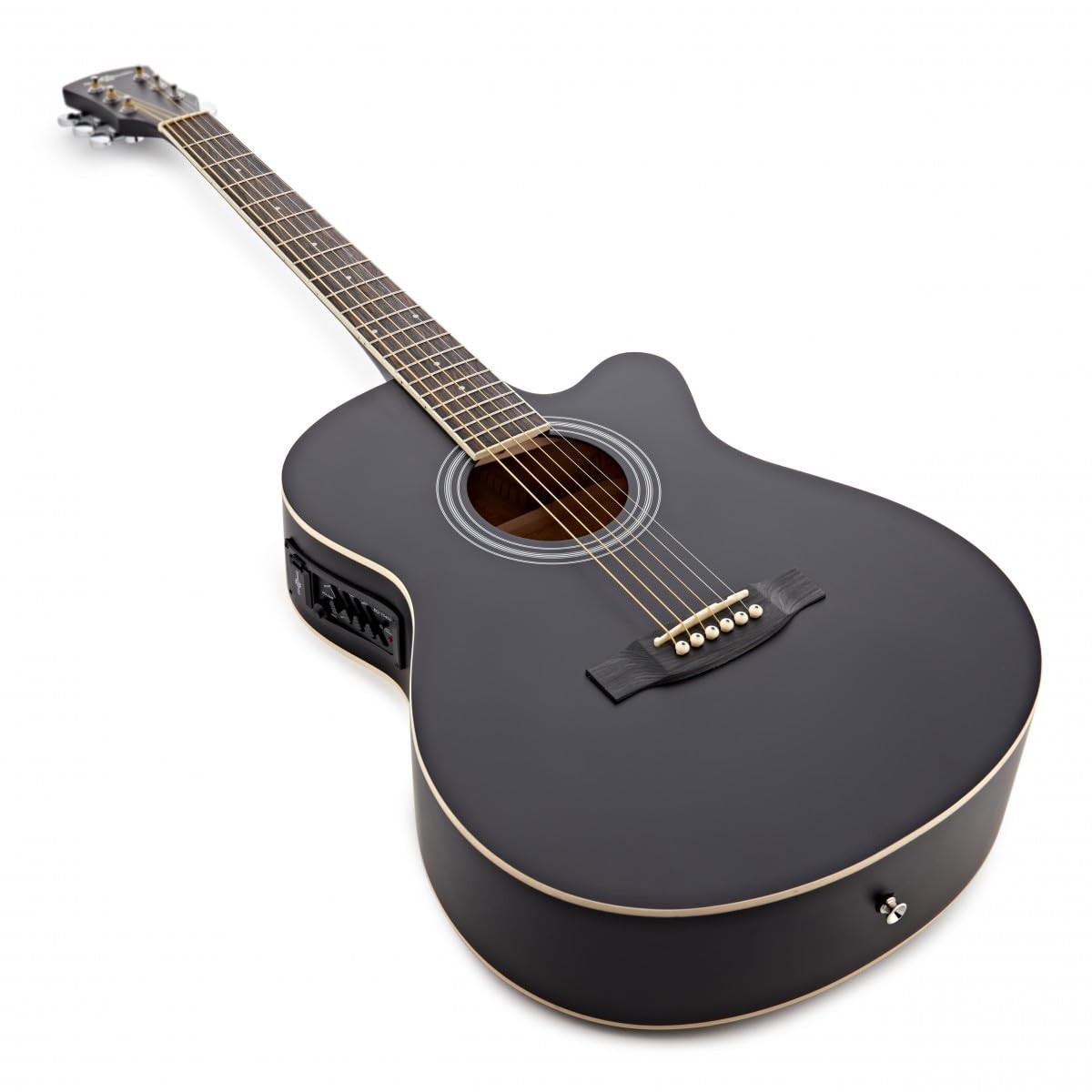 Chitarra Elettroacustica Cutaway Nera, Ampli 15W e Accessori | Manico a C Comodo per Principianti, Preamplificatore EQ 3 Bande Integrato, Ampli 15W e Pacchetto Accessori Completo Incluso