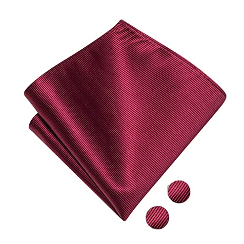 Image of Hi-Tie Burgundy Men Bowtie Pre-Tied Pocket Square Lapel Pin Sets Cufflinks Mens Bowtie Sets for Wedding Formal Party
