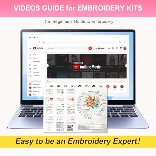 Image of Huacan Embroidery Kit for Beginners Flower Pattern Printed Fabric with Hoop & Full Tools