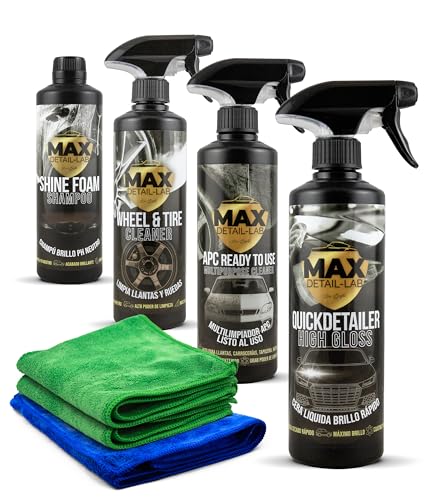 MAX DETAIL-LAB - Exterior Pack - Auto Reinigungsset Waschen Set Aussen mit Zubehör, Felgenreiniger Iron Cleaner, Autoshampoo Aktivschaumreiniger, Quickdetailer, APC Reiniger, Detailing Car Motorrad