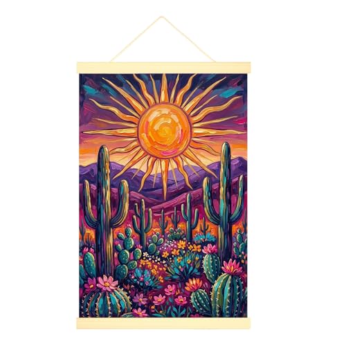 Poster suspendu cactus jaune déco murale salon 50x70 cm
