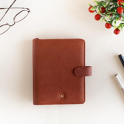 Image of NEORAH - B6 Notebook SLEEVE with SNAP Button - [ SLEEVE ONLY ]|Vegan Leather|Office Diary Holder with Penloop| 2 Front & 1 Back Pocket | 6 Card Slots |2 BookMarks - Fits any B6 Softcover - BROWN