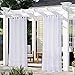 LORDTEX Burlap Linen Look Outdoor Curtain for Patio - 2 Panels Waterproof Tab Top Sheer Curtains for Pergola, Porch, Cabana and Gazebo Indoor/Outdoor Voile Sheer Drapes, 52 x 95 Inch, White
