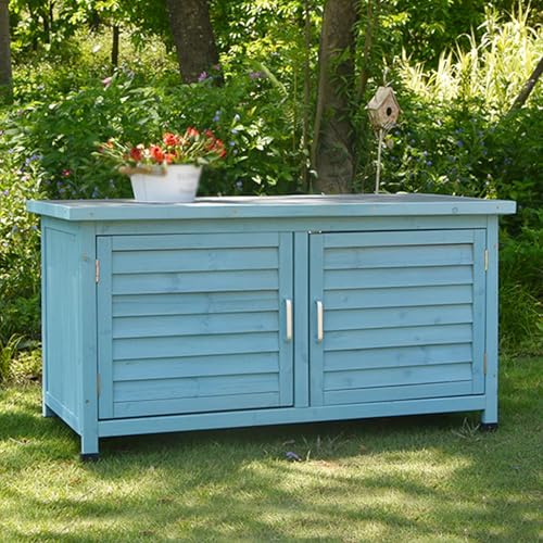 Terrassenbox für den Außenbereich, Terrassenaufbewahrung aus Massivholz und Metall, Gartenbox mit Kunststofffüßen für Balkon und Terrasse