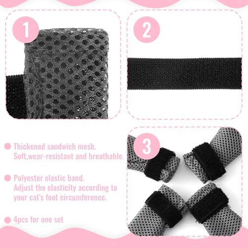 Image of 4Pcs Cat Shoes, 3.62x1.57 Inches Anti Scratch Cat Mittens, Breathable Mesh Nail Caps for Cats Claws, Adjustable Cats Claw Covers for Pet Bathing Feeding Cutting Nails(Gray)