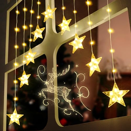 ELKTRY Weihnachtsdeko mit 9 Sterne, 76 LEDs Sterne Fenster Weihnachten...