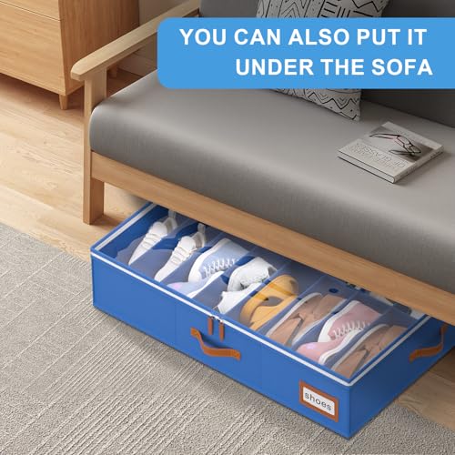 Image of homyfort Shoe Organizer Under Bed, Fits 32 Pairs, Under bed Shoe Storage Boxes with Study Handles and Clear Cover, zapateras organizer for shoes, set of 2