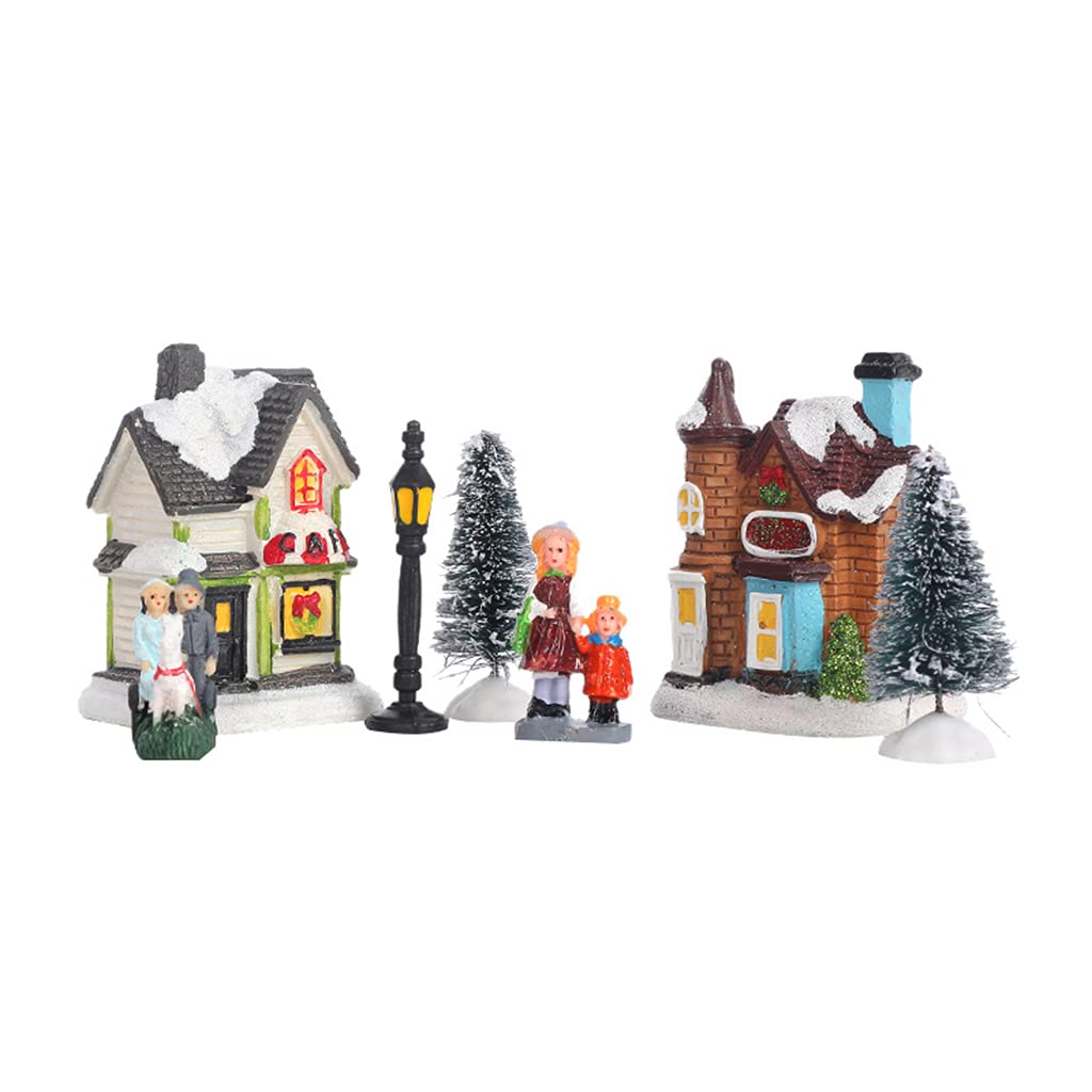 Set di 10 statuine natalizie a forma di casa di Babbo Natale, con luci a LED, decorazioni per villaggi