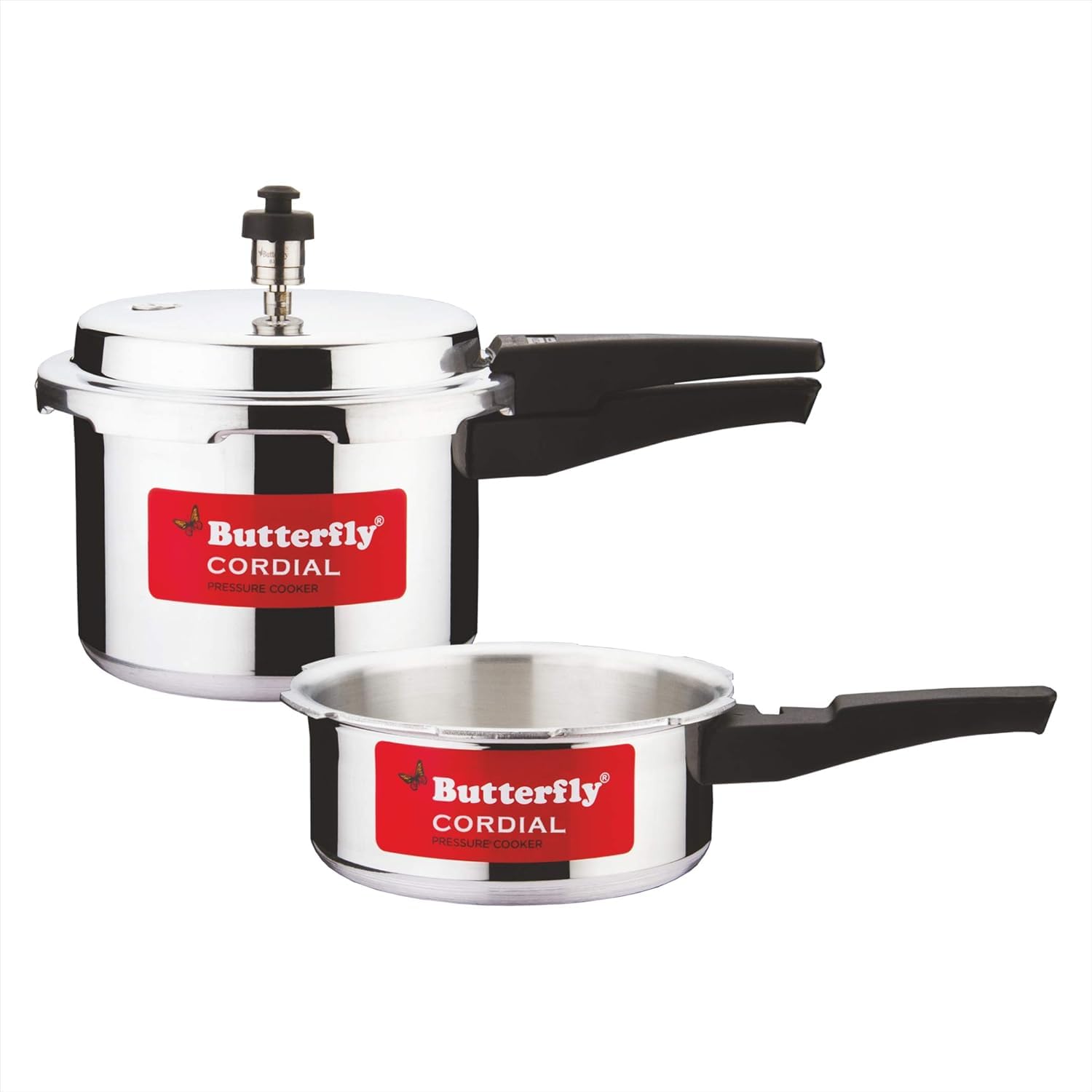 Butterfly Cordial 2 Litres and 3 Litres Pressure Cookers| Outer Lid | Food Grade Virgin Aluminium | Gas Stove Compatible | ISI Certified | 3 Year Manufacturer's Warranty | Silver