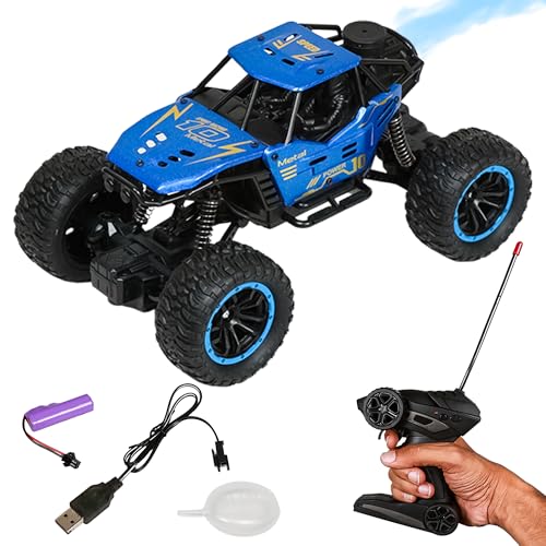 Image of Power Metal RC Monster Truck with Water Spray Smoke Effect - 2.4GHz Remote Control Off-Road Big Wheel Toy | Rechargeable 4x4 Stunt Car with Turbo Mist for Kids 6+ Years(Smoke Crawler - Blue)