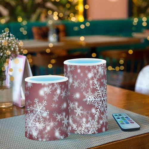 Image of Christmas Lights Decorations Flameless Candles Christmas Background with Snowflakes Red Pillar Candles Set of 2 Battery Operated Remote Control Warm Lights