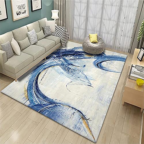 Tapis chambre enfant bleu au design abstrait et graphique