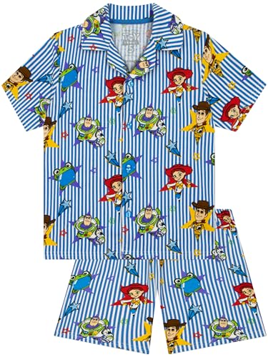 Disney Pyjama Toy Story, Pyjama Buzz L'Éclair, Woody Et Jessie, Pyjamas Manche Court pour Enfant, Bleu 4-5 Ans