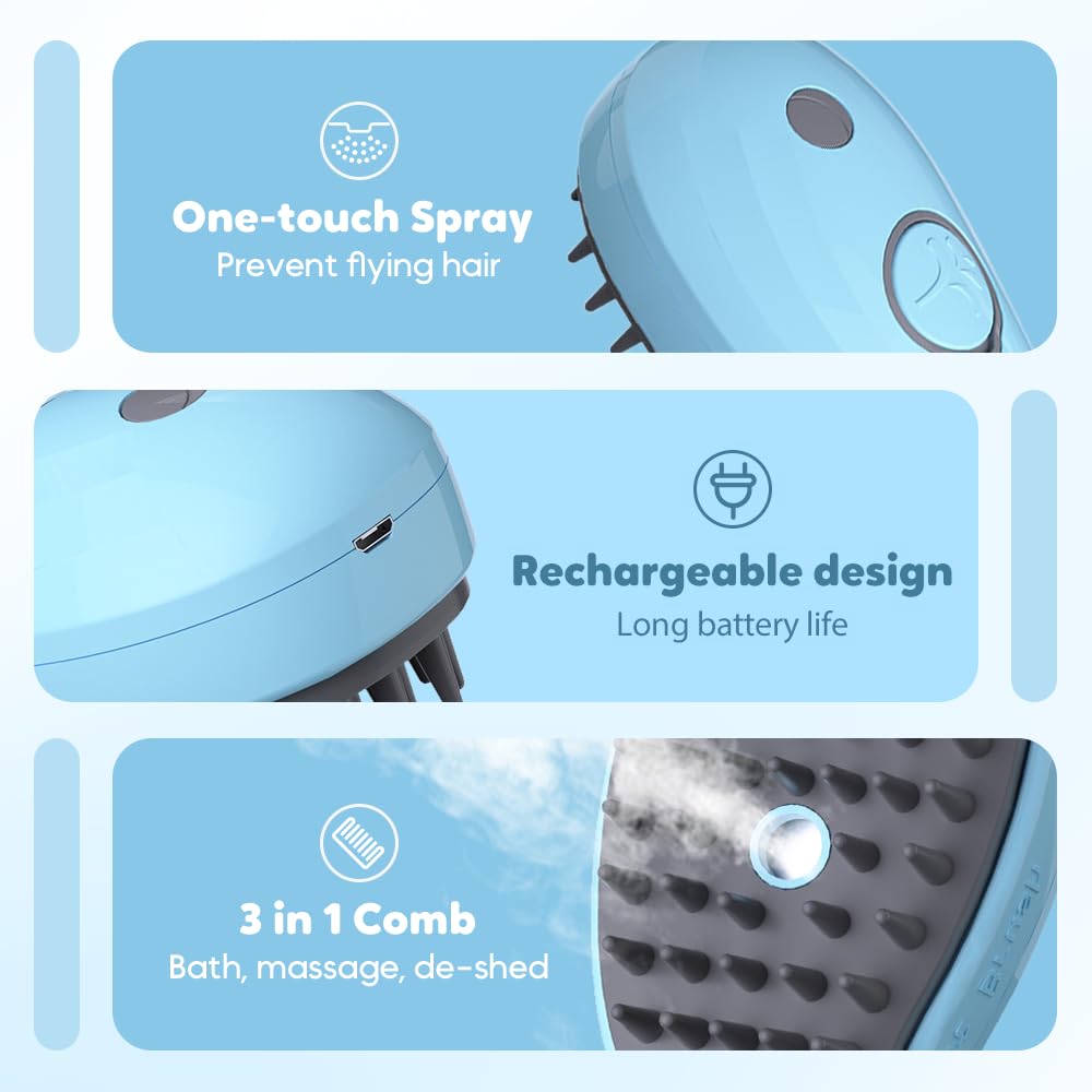 Pet Steamy Brush, Cat Brush with Steam, Multifunctional Pet Hair Spray Comb for Dogs and Cats, Grooming Comb with Steam (B_2PCS Pink)(Blue+Pink)