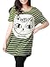 Allegra K Women Stripes Cartoon Print Loose Tunic Top Green XL