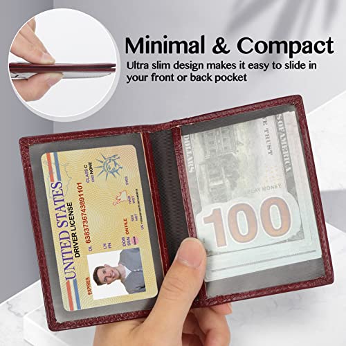 Image of Unaone Slim Minimalist Wallet - Premium Leather RFID Blocking Front Pocket Wallets with 8 Card Slots and 2 ID Window, Wine Red