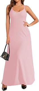 Women's Summer Casual Sundress Sleeveless Maxi Dress Plus Size Loose Stripes Long Dresses with Pockets