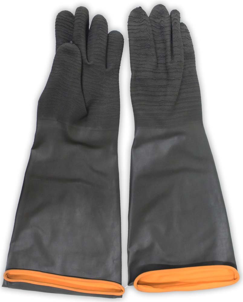 RAVEN Black Natural Rubber Gloves | 18" (45.7 cm) | Crinkle Finish & Liquid-Proof Rolled Cuff | Ideal for Industrial & Home Use | Size: Extra Large