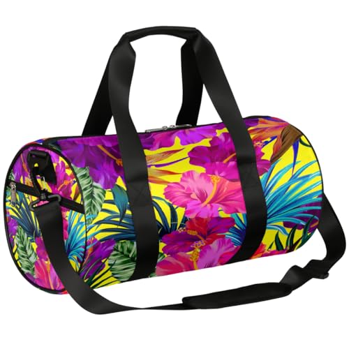 Bolsa deportiva de lona para gimnasio, bolsa ligera de hombro para fin de semana, bolsa de viaje para hombres y mujeres (planta tropical), Flores de hojas de palmera, 17.6(L) x 9(W) x 9(H) inch