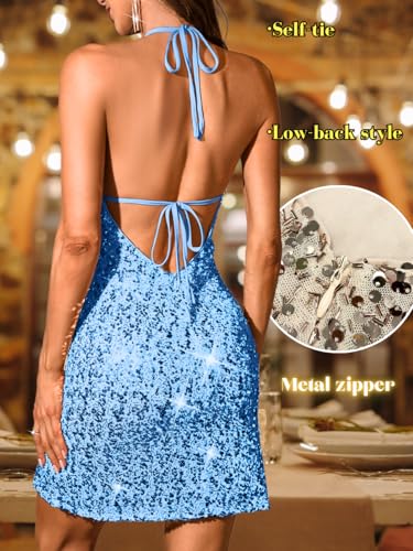 Sequin Mini Dress,Halter Backless Sexy Dresses for Women,Sparkly Outfits Cocktail Birthday Party Nye3
