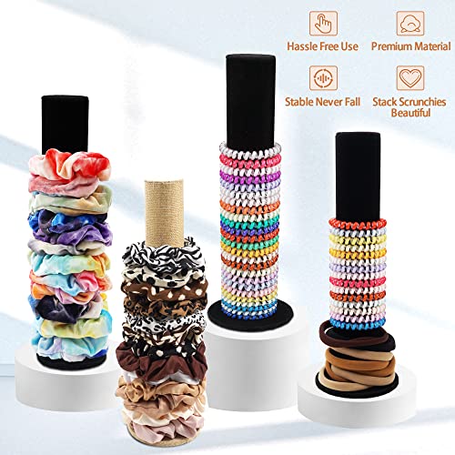 2Pcs Top Open Scrunchie Holder, Velvet Cotton Linen Hair Ties Organizer Jewelry Tower Room Decor For Teen Girls Women Gifts - Hair Accessories Bracelets Display Vertical Stands - 11 Inches #TOP5