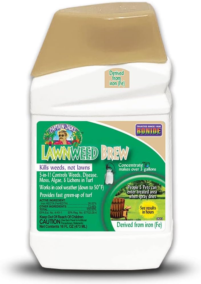Captain Jack's Lawnweed Brew, 16 oz Concentrate, Fast-Acting Formula Controls Weeds, Moss, Algae, Lichens & Disease