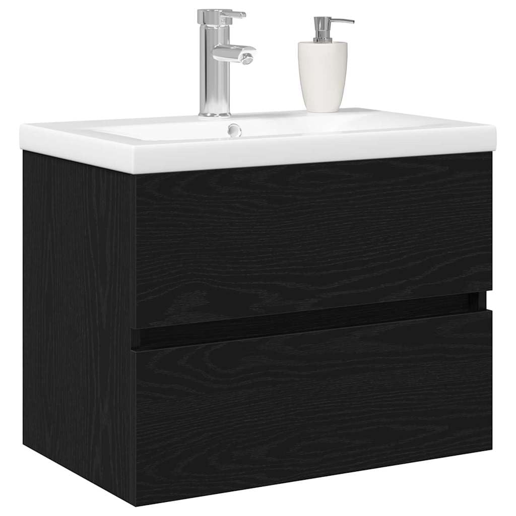 Armario de lavabo de madera de roble negro, 60 x 39 x 62 cm, montado en la pared con espacio de almacenamiento y puertas con bisagras para muebles de baño y tocador de baño