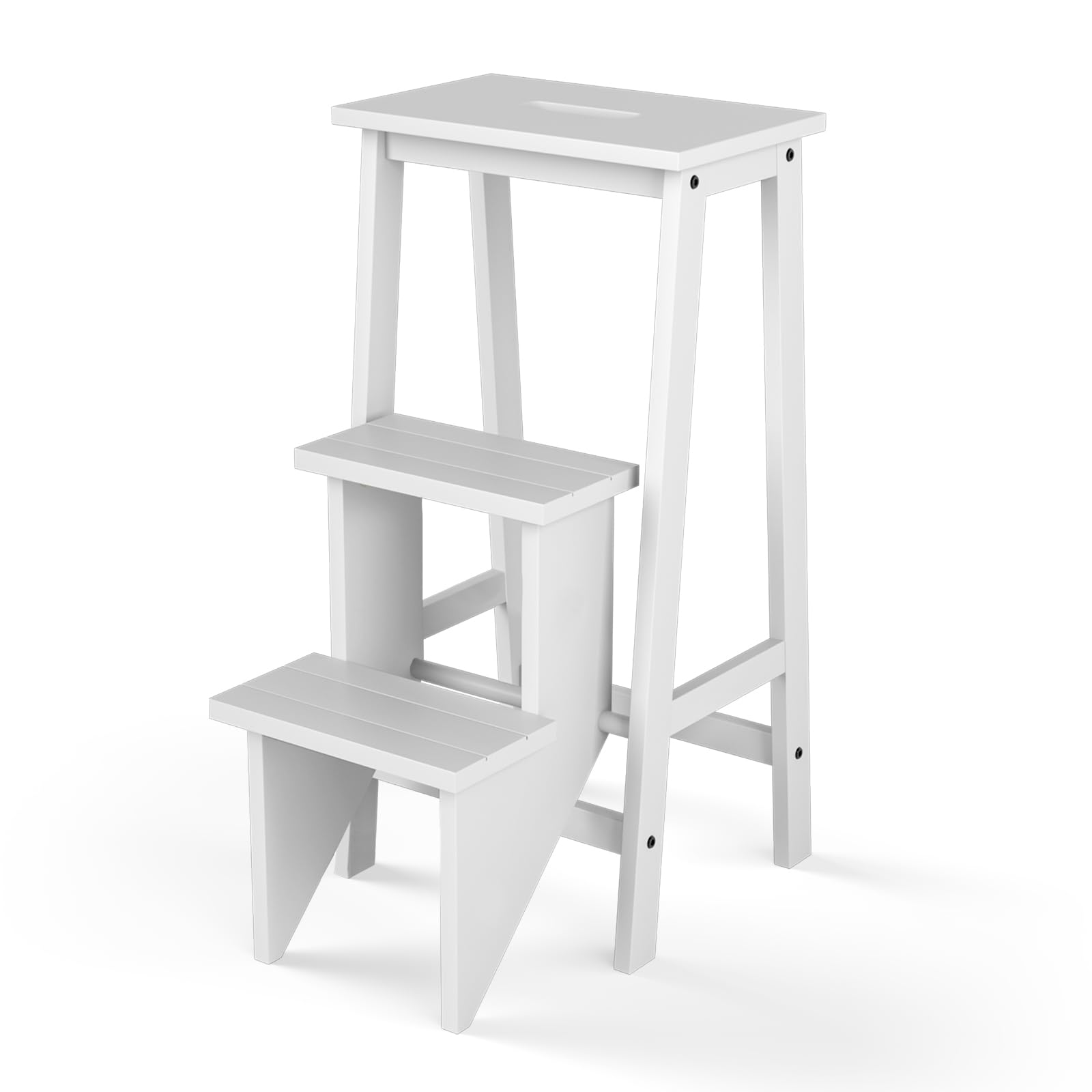 DORTALA 3 Tier Folding Step Stool, Rubber Wood Multifunctional Ladder Chair Bench, Portable Utility Seat, Flower Rack, 200 Lbs Capacity, Ideal for