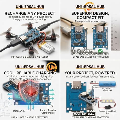 Image of 4Pcs TP4056 USB-C Charging Module for 18650 Lithium Battery | 3.7V DIY Charger Board with Overcharge Protection