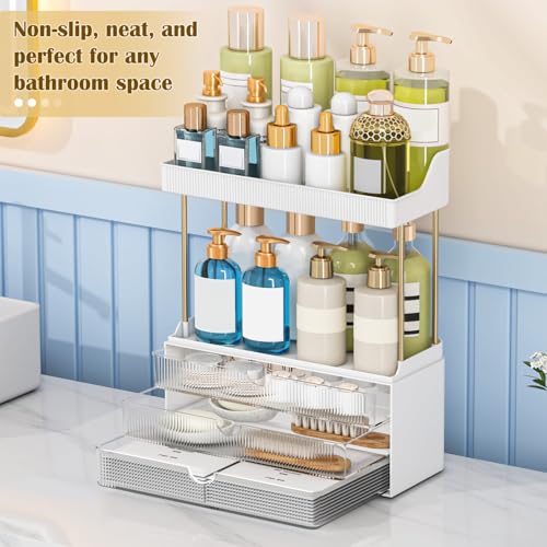 Image of caktraie 12.2 inch W Makeup Organizer Drawers - 5 Tiers Bathroom Counter Organizer, Cosmetic Storage Drawer for Dresser Countertop and Bathroom Vanity for Large Skincare, Perfume, Clear