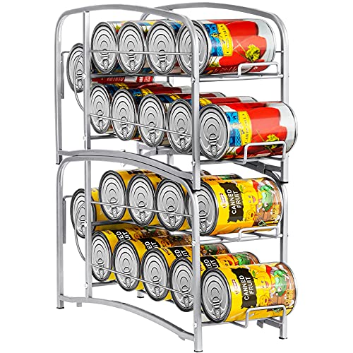 Auledio Stackable Can Rack Organizer For Kitchen Cabinet, Pantry Organization And Storage Dispenser, Holds 36 Soda Cans Or Canned Food, Metal White (Silver)