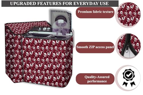 Image of The Furnishing Tree Polyester Waterproof Semi Automatic Washing Machine Cover Suitable for LG 6 Kg, Dimension DxWxH In Cms: ( 49.5x80x89 ), Floral Pattern Dark Brown