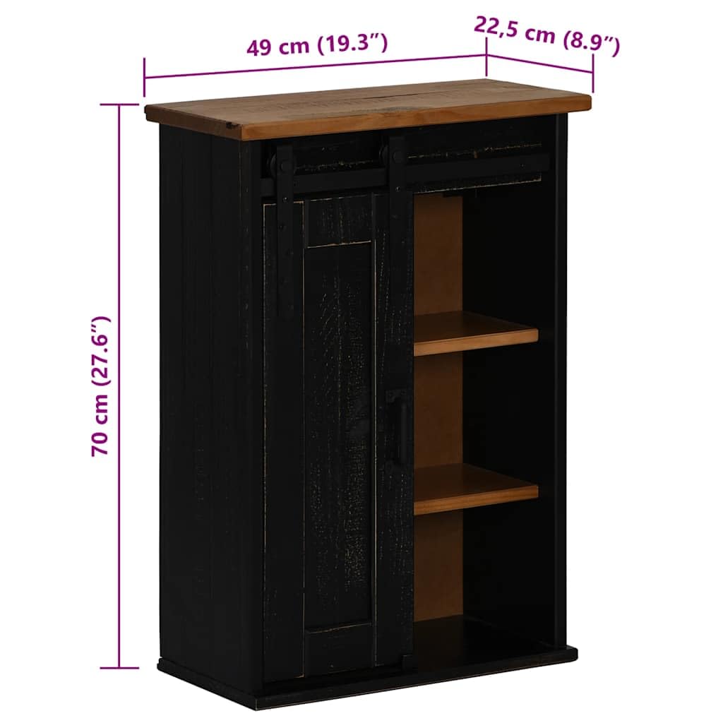 QINXIXINAIXI Hängeschrank Halden mit Schiebetür Schwarz Halden Hängeschrank aus Kiefernholz mit Schiebetür und Einlegeböden für wandmontierte Aufbewahrung 49x22,5x70 cm Kief Home & Kitchen