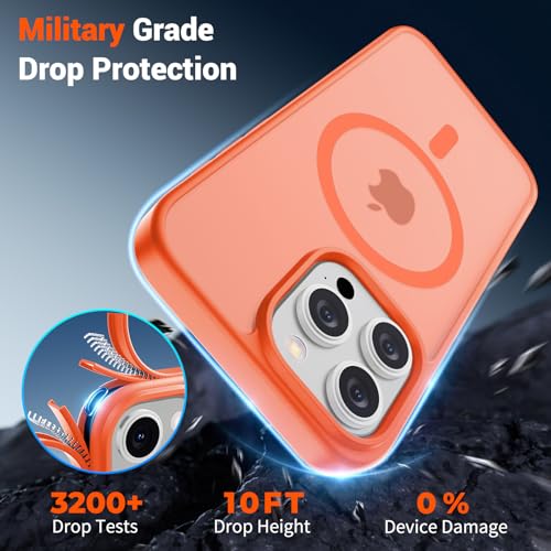 Image of SUPFINE Magnetic for iPhone 15 Pro Max Case (Compatible with MagSafe) (Military Grade Drop Protection) Slim Translucent Matte Shockproof with Anti-Fingerprint Phone Case,Orange