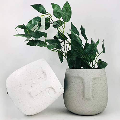 5.5Inch Concrete Planter, Urn For Plants, Modern Indoor/Outdoor Head Planter Face Flowers Plant Pots , Statue Plant Pot For Home Decoration, Gift ,Concrete Head Planter For Home Decoration(White) #TOP4