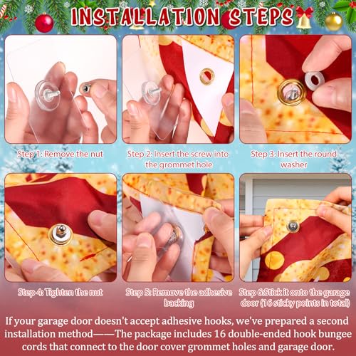 7x16ft Christmas Garage Door Cover with LED String Lights, with Adhesive Hooks and Bungee Cords with Hooks, Large Christmas Banner Backdrop Decorations, Outdoor Lighted Garage Banner by WLLEYAY - Image 2