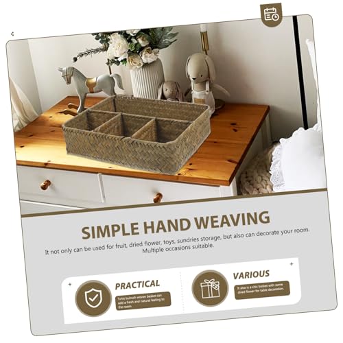 Panier de rangement en jonc polyvalent avec compartiments naturels pour condiments et thé - 8
