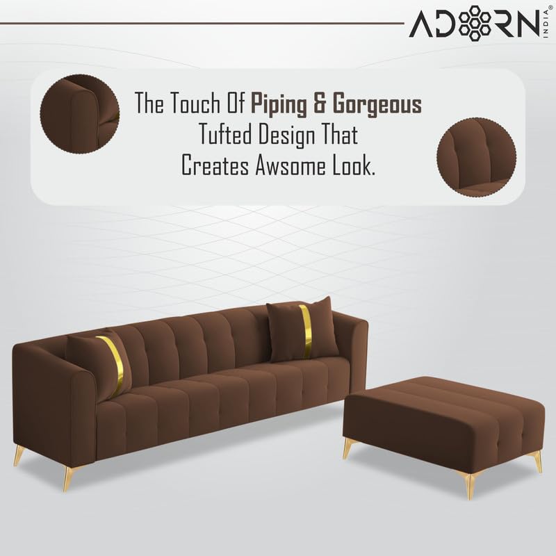 Image of Adorn India Premium Mystic - 3 Years Warranty - L Shape 5 Seater Sofa Set Velvet Suede Fabric - Brown