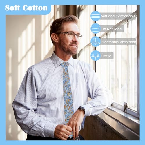 Image of Mantieqingway Men Skinny Tie Cotton Floral Necktie for Wedding Groomsmen Tie