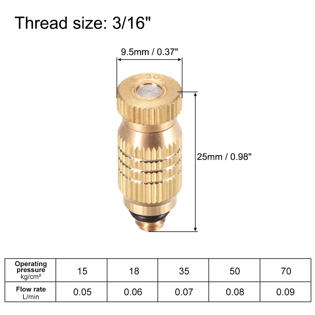 Sprühdüse aus Messing, 3/16-Zoll-Gewinde, 0,2 mm Öffnungsdurchmesser, Nebelsprühkopf für Außenkühlsysteme, 5 Stück, goldfarben