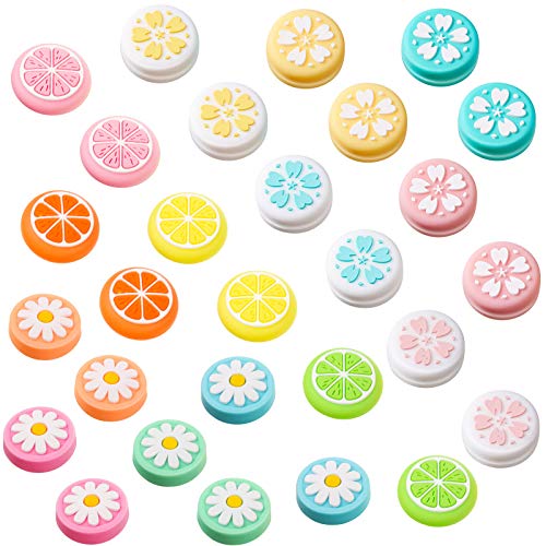 28 Pieces Soft Silicone Thumb Grip Caps Replacement Flower and Fruit Design Thumb Cover Analog Stick Cover Joystick Cap Compatible with Nintendo Switch, Switch Lite Joy-Con Controller