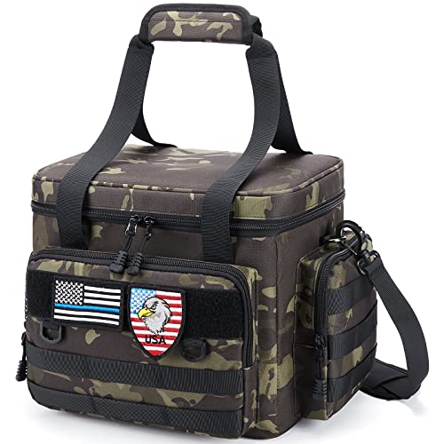 Hxy Ang Tactical Lunch Box for Men, Large Leakproof Insulated Lunch Bag, Heavy Duty Lunch Cooler Bag with MOLLE Lunch Pail for Work Camping Fishing Picnic (Black-Camo, 14L)