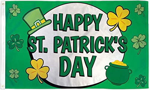 Happy St. Patrick's Day Flag 3X5Ft Poly - 4 Leaf Clover & Pot Of Gold - Perfect For Holiday Decor! #TOP11