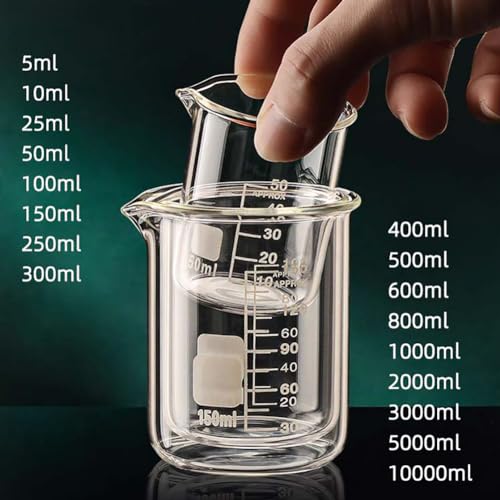KNMNIU 10ml Glass Beaker, 4 Pack Lab Beakers,Low Form 3.3 Borosilicate Glass Graduated Printed Scale Measuring Cups with Spout for Kitchen Lab Liquids