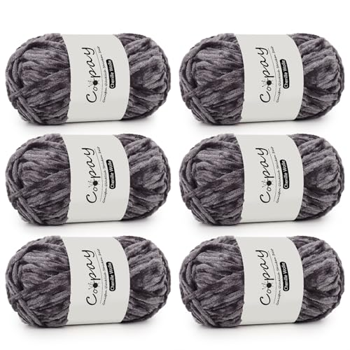 Coopay Chenille Wolle Dunkelgrau 6x100g