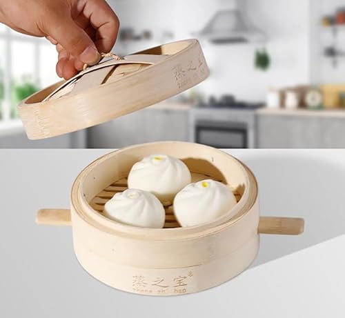 Bamboo Steamer,2 Tier Baskets With Lid - Chinese Food Steamer,with Bamboo Handles -Bamboo Healthy Cooking For Dumplings,Rice,Dim Sum,Vegetables,Meat And Fish.Hand Made - Image 5